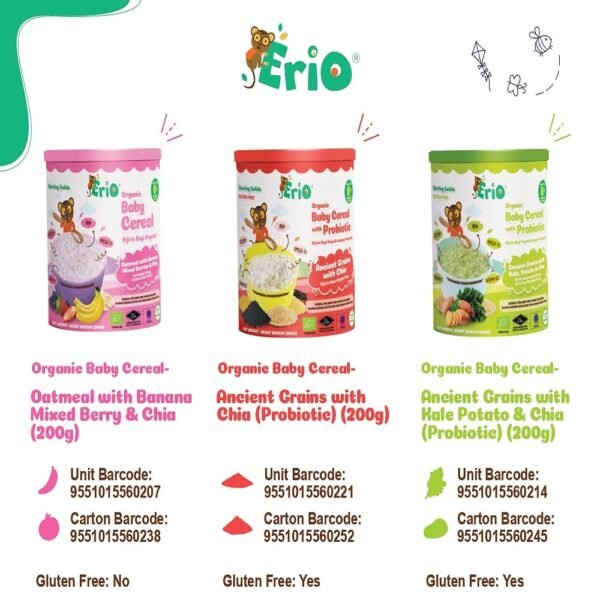 (Combo Pack Of 6) Erio Organic Baby Cereal With Probiotic – Ancient Grains with Chia (200g x 6)